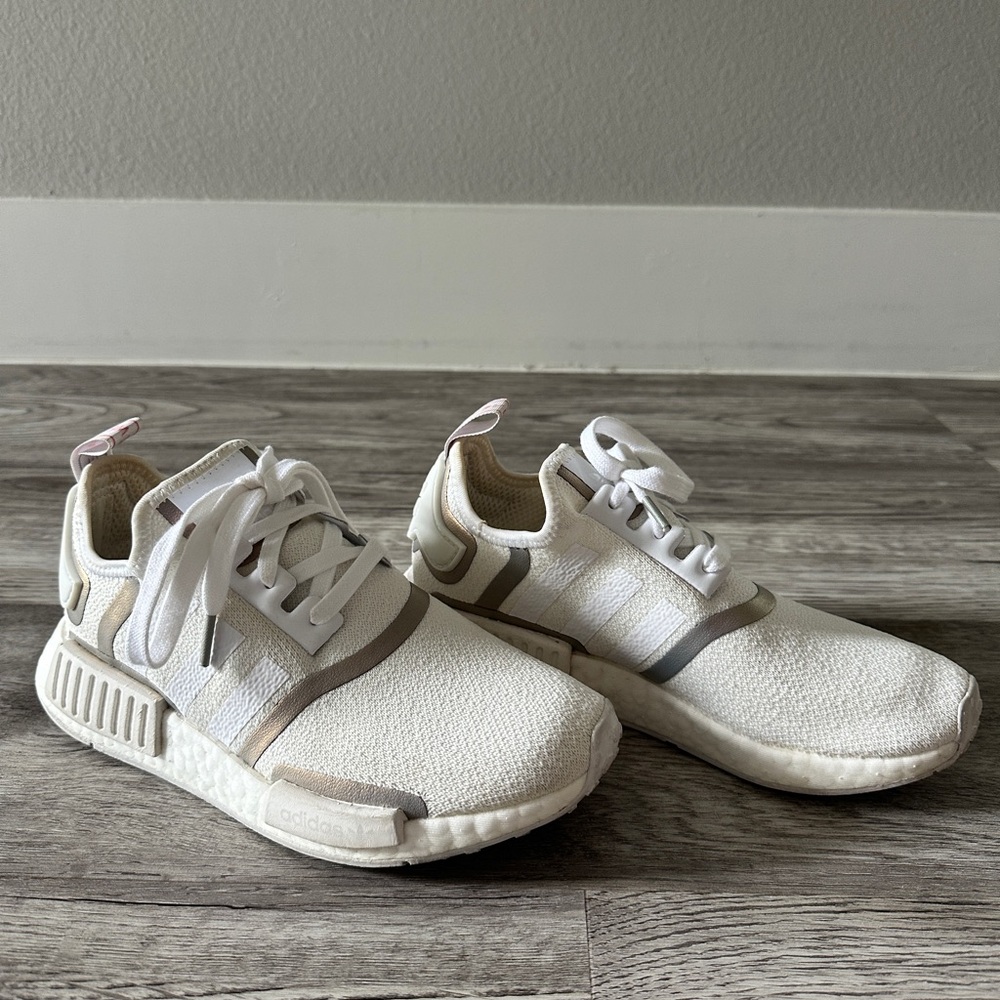 Women’s Adidas NMD R1 Sneakers with Gold/Grey Lining